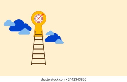 Leiter Erfolgsschritt Konzept. Die Leiter mit Wolken und Profit-Zielpfeilen am Himmel. Wirtschaft und Karriere. Ziel und Ziel. Management oder Strategie für große Erfolge 



