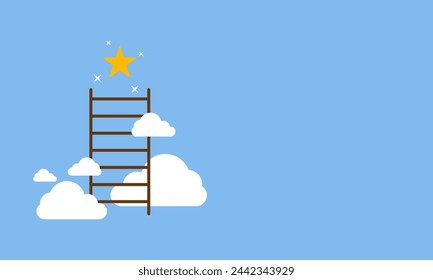 Ladder success step concept. The ladder with clouds and profit gloden star on the sky. Business and career. Aim and goal. Management or strategy for big achievement 



