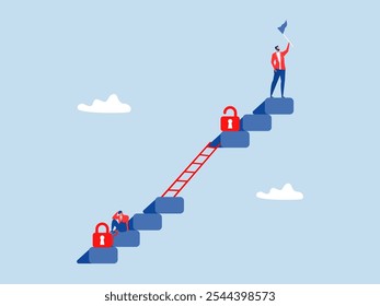 Ladder of success ,The difference of positive and negative thinking mindset concepts.businessman Progress is impossible without change vector illustrator