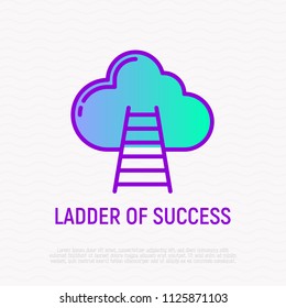 Ladder of success thin line icon. Modern vector illustration of goal achievement.