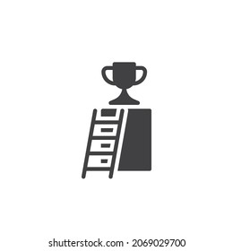 Ladder to success vector icon. filled flat sign for mobile concept and web design. Ladder and trophy cup glyph icon. Symbol, logo illustration. Vector graphics