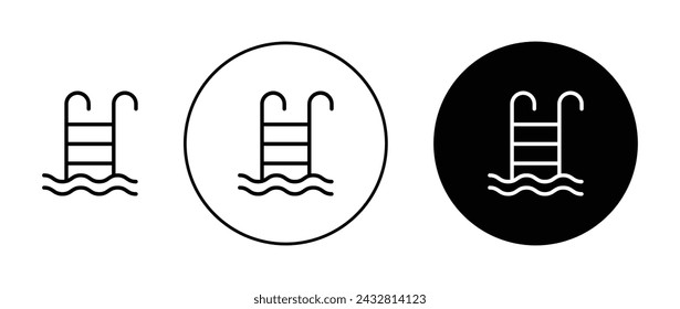 Ladder in Swimming Pool Icon Set. Swim water ladder vector symbol in a black filled and outlined style. Poolside Access Sign.