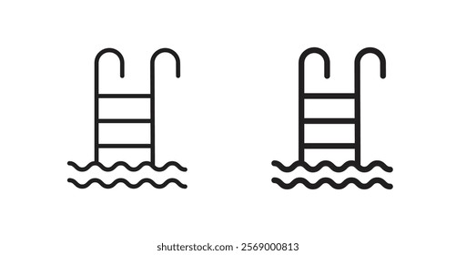 Ladder in swimming pool icon set vector graphics designs