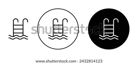 Ladder in Swimming Pool Icon Set. Swim water ladder vector symbol in a black filled and outlined style. Poolside Access Sign.