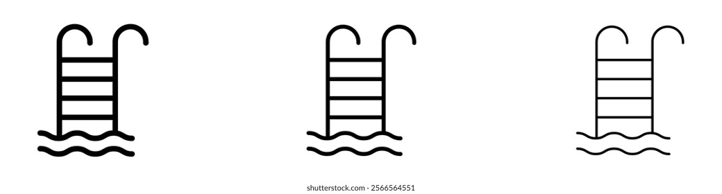 Ladder in swimming pool icon in tree different line stroke sizes.