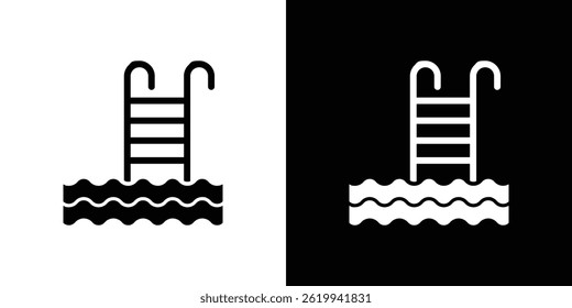 Escada em vetor ícone de piscina, ilustração logotipo sólido, pictograma