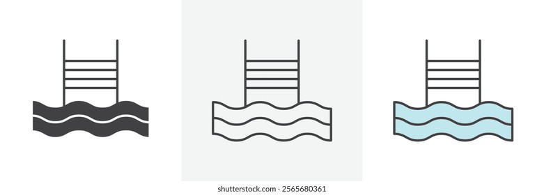 Ladder in swimming pool icons in black and colored versions