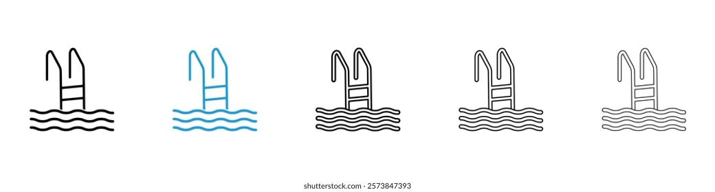 Ladder in swimming pool icons in filled and 3 stroke weights