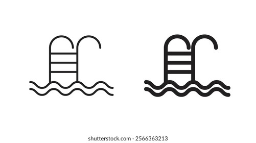 Ladder in swimming pool icons in line stroke and flat versions