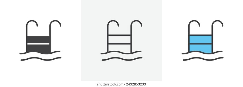 Ladder in Swimming Pool Isolated Line Icon Style Design. Simple Vector Illustration