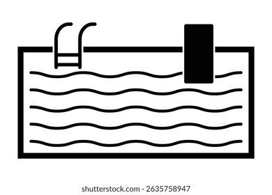 Ladder in Swimming Pool Isolated Line Icon Style Design. Icon of a pool filled with water. Vector image. Flat icon in black style. Portable pool line icon. linear style sign for mobile concept and web