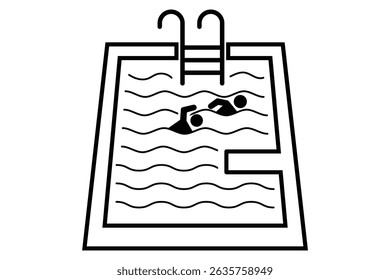 Ladder in Swimming Pool Isolated Line Icon Style Design. Icon of a pool filled with water. Vector image. Flat icon in black style. Portable pool line icon. linear style sign for mobile concept and web