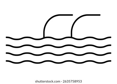 Ladder in Swimming Pool Isolated Line Icon Style Design. Icon of a pool filled with water. Vector image. Flat icon in black style. Portable pool line icon. linear style sign for mobile concept and web