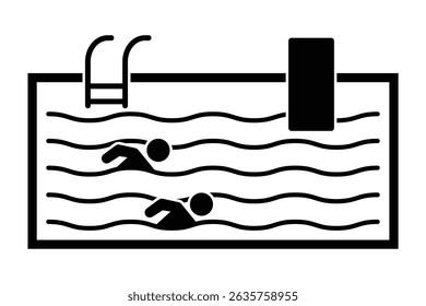 Ladder in Swimming Pool Isolated Line Icon Style Design. Icon of a pool filled with water. Vector image. Flat icon in black style. Portable pool line icon. linear style sign for mobile concept and web
