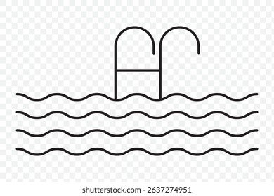 Ladder in Swimming Pool Isolated Line Icon Style Design. Simple Vector Illustration on Transparent Background. EPS 10.