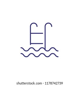 Ladder in swimming pool line icon. Leisure, recreation, water, wave. Vacation concept. Vector illustration can be used for topics like public place, tourists resort, spa