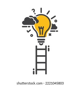 A ladder that leads to a light bulb, a symbol of creativity.