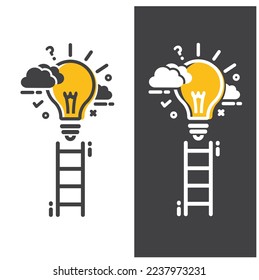 A ladder that leads to a light bulb, a symbol of creativity in two variants.