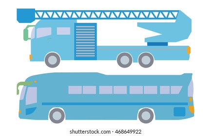Ladder truck and bus illustration