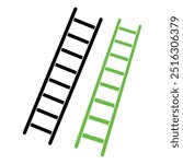 Ladder vector, icon design. Black and green ladder vector isolated on white. Step ladder icons set simple graphic design. Construction ladder equipment icons vector illustration. eps 10