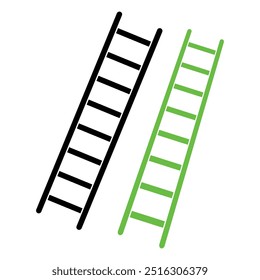 Vector de la escalera, diseño del icono. Vector de escalera negro y verde aislado en blanco. Los iconos de escalera de pasos establecen un Diseño gráfico simple. Ilustración vectorial de iconos de equipos de escalera de construcción. eps 10