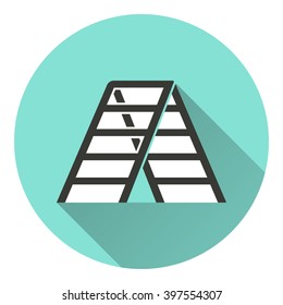 Ladder   vector icon with long shadow. White illustration isolated on green background for graphic and web design.  