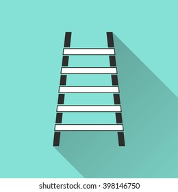 Ladder   vector icon with long shadow. Illustration  isolated on green background for graphic and web design.  