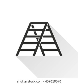 Ladder vector icon with long shadow. Black illustration isolated on white background for graphic and web design.