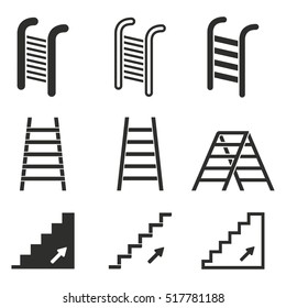 Ladder vector icons set. Black illustration isolated on white background for graphic and web design.