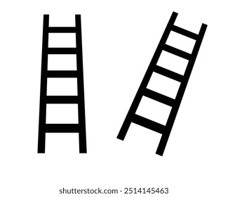 Conjunto de Vector de escalera. Paso para el éxito con la escalera de construcción. Icono de glifo de escalera negra de Imagen Clipart aislado sobre fondo blanco.  Ilustración vectorial.