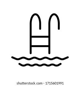 Ladder with water waves outline and thin line icon isolated on white background EPS Vector