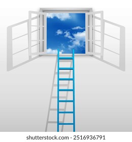 Leiter zum Fenster zum blauen Himmel. Vektorgrafik