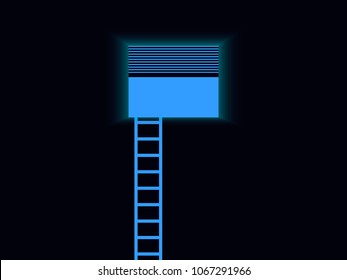 Ladder to the window. Blue staircase. Light from an open window. Retro design. Vector illustration