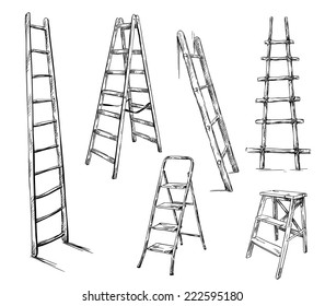 Ladders drawing, vector illustration