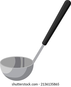 Laddle with black handle, illustration, vector on a white background.