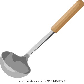 Laddle with wooden handle, illustration, vector on a white background.