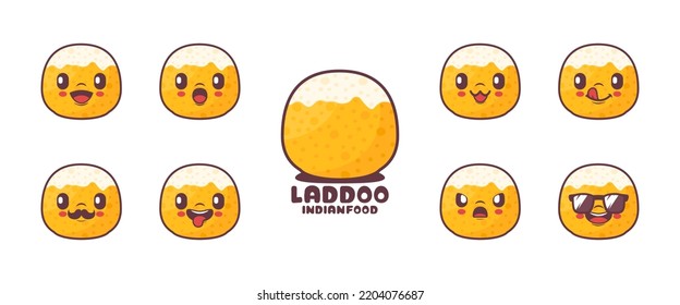 Laddoo cartoon. indian food vector illustration. icon, expression.