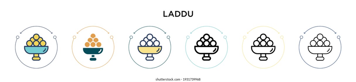 Icono de Laddu en estilo relleno, delgado, contorno y trazo. Ilustración vectorial de dos iconos vectoriales de color y negro se puede utilizar para móviles, ui, web