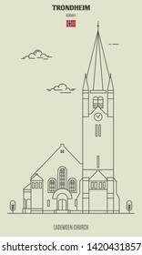 Lademoen Church in Trondheim, Norway. Landmark icon in linear style