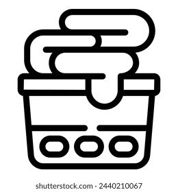 Laden clothes hamper icon outline vector. Clothing storage. Cleaning textile household