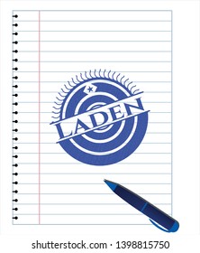 Laden emblem drawn with pen. Blue ink. Vector Illustration. Detailed.