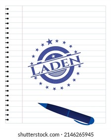 Laden pen strokes emblem. Blue ink. Vector Illustration. Detailed. 