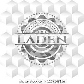 Laden realistic grey emblem with geometric cube white background