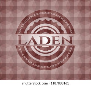 Laden red seamless emblem or badge with abstract geometric pattern background.