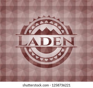 Laden red seamless emblem or badge with geometric pattern background.