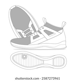 Ladies athletic shoes vector template technical design by adobe illustrator.