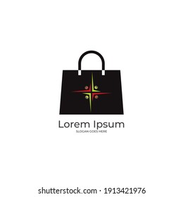 Ladies bag black color, shopping bag icon vector