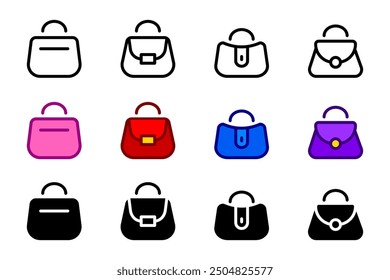 Ladies bag icon. Handbag color symbol. Women purse color illustration.