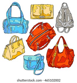 Ladies` Bags. Set. Isolated vector objects on white background.