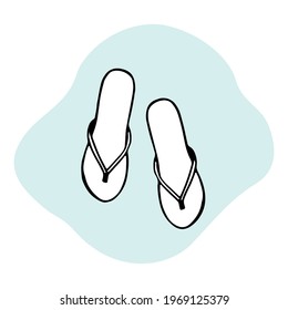 Ladies beach slippers as design elements. Hand drawn sketch style. Line Art. Beach slippers isolated on white.